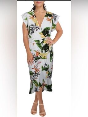 ax paris green leaf dress Leaf Print Frill Detail Maxi Dress – AX Paris main image 0